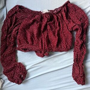 Blu Pepper Maroon Polka Dot Off-Shoulder Top